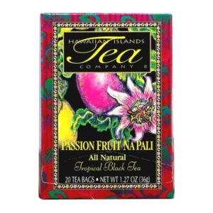 Box containing twenty bags of Passion Fruit na Pali Black Tea