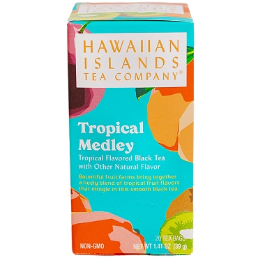 Box containing twenty bags of Tropical Medley Black Tea.